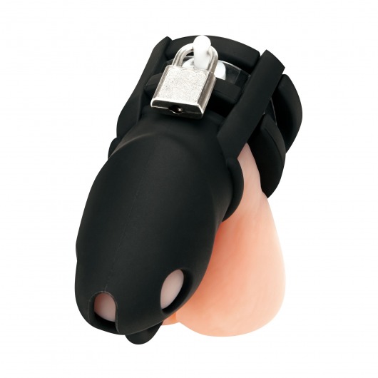 Черная клетка для пениса Silicone Small 2 in Cock Cage With Ball Divider - BlueLine - купить с доставкой в Одинцово