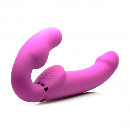 Розовый безремневой страпон с вибрацией и функцией расширения Inflatable Ergo-Fit Strapless Strap-On - XR Brands - купить с доставкой в Одинцово