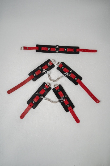Черно-красный набор фиксаций: наручники, оковы и ошейник - Crazy Handmade - купить с доставкой в Одинцово