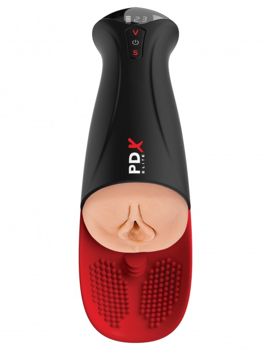 Телесный мастурбатор-вагина в черной колбе с вибрацией Fuck-O-Matic Pro XL - Pipedream - в Одинцово купить с доставкой