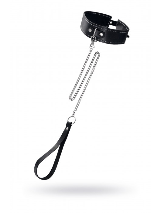 Кожаный двухслойный ошейник с белой строчкой и поводком - Pecado - купить с доставкой в Одинцово