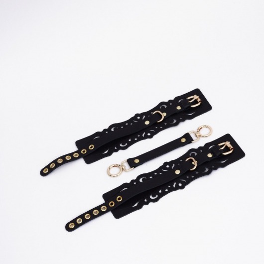 Черный кожаные оковы с узорами и золотистой фурнитурой - Crazy Handmade - купить с доставкой в Одинцово