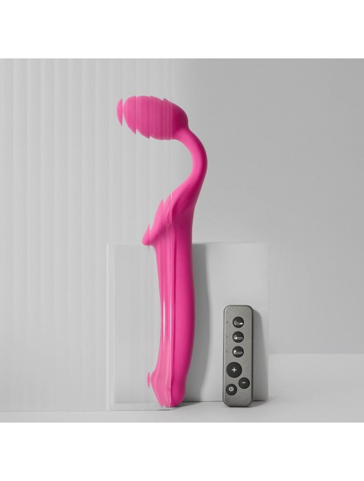 Ярко-розовый безремневой страпон Strap-on-me Vibrating Bendable Strap-On size L - Strap-on-me - купить с доставкой в Одинцово