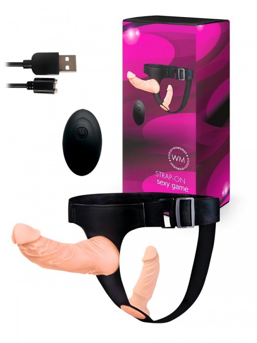 Женский страпон с 2 насадками, вибрацией и пультом ДУ - Erowoman-Eroman - купить с доставкой в Одинцово
