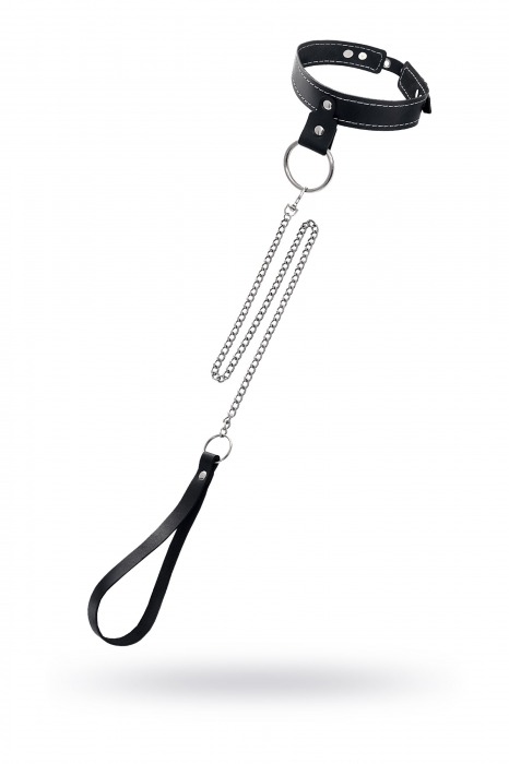 Черный узкий однослойный ошейник с серебристым поводком-цепочкой - Pecado - купить с доставкой в Одинцово