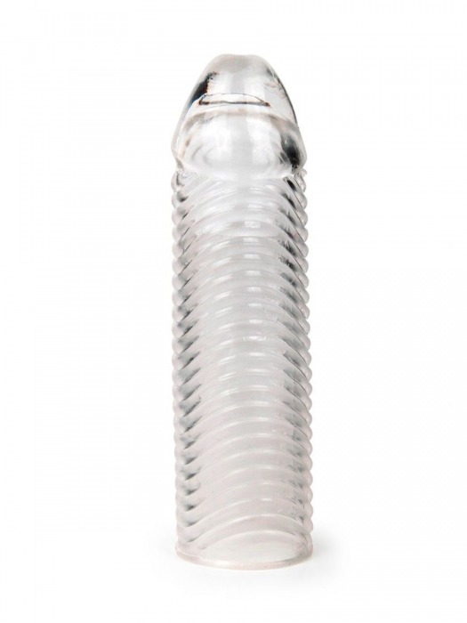 Прозрачная закрытая насадка на пенис с ребрышками - 16 см. - Sex Expert - в Одинцово купить с доставкой