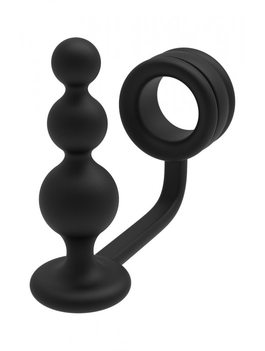 Черное эрекционное кольцо с анальной елочкой Cockring With Beaded Anal Plug - Dream Toys - в Одинцово купить с доставкой
