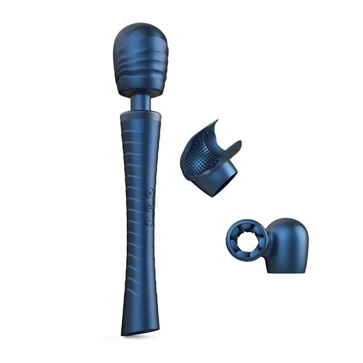 Синий вибромассажёр с насадками Man.wand Edgy - Manwan - в Одинцово купить с доставкой
