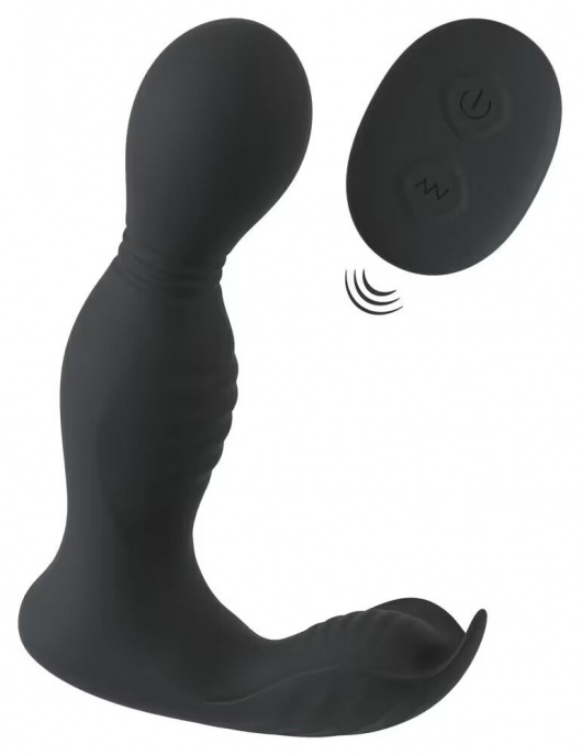 Черная анальная пробка с вибрацией, вращением и пультом ДУ RC Butt Plug with 2 Functions - Orion - в Одинцово купить с доставкой