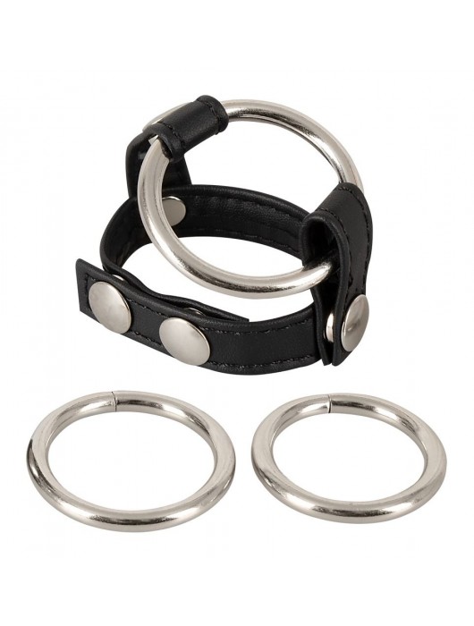 Подхват для мошонки с 3 съемными эрекционными кольцами Leder-Riemen - Orion - в Одинцово купить с доставкой