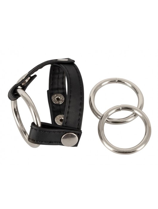 Подхват для мошонки с 3 съемными эрекционными кольцами Leder-Riemen - Orion - в Одинцово купить с доставкой