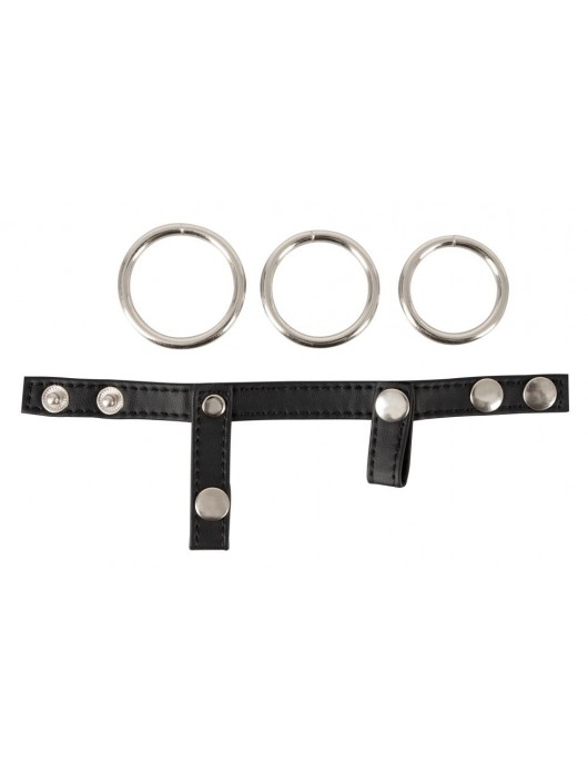 Подхват для мошонки с 3 съемными эрекционными кольцами Leder-Riemen - Orion - в Одинцово купить с доставкой