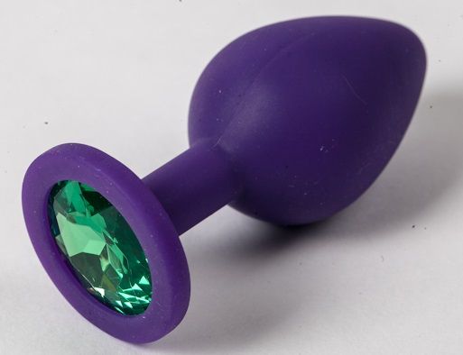 Фиолетовая силиконовая пробка с зеленым кристаллом - 9,5 см. - 4sexdreaM - купить с доставкой в Одинцово
