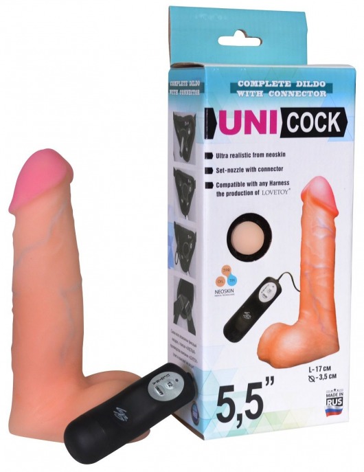 Фаллическая насадка Харнесс UNICOCK 5,5  с вибрацией - 17 см. - LOVETOY (А-Полимер) - купить с доставкой в Одинцово