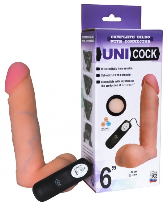 Фаллическая насадка Харнесс UNICOCK 6  с вибрацией - 18 см. - LOVETOY (А-Полимер) - купить с доставкой в Одинцово