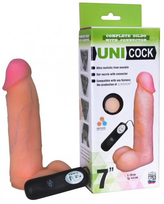 Фаллическая насадка Харнесс UNICOCK 7  с вибрацией - 19 см. - LOVETOY (А-Полимер) - купить с доставкой в Одинцово