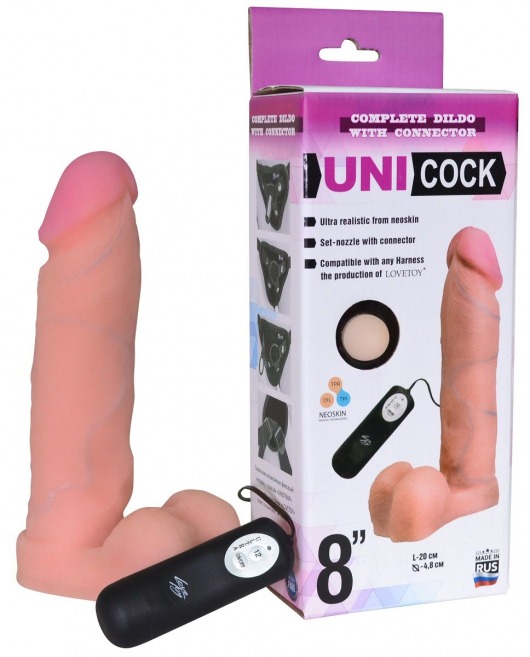 Фаллическая насадка Харнесс UNICOCK 8  с вибрацией - 20 см. - LOVETOY (А-Полимер) - купить с доставкой в Одинцово