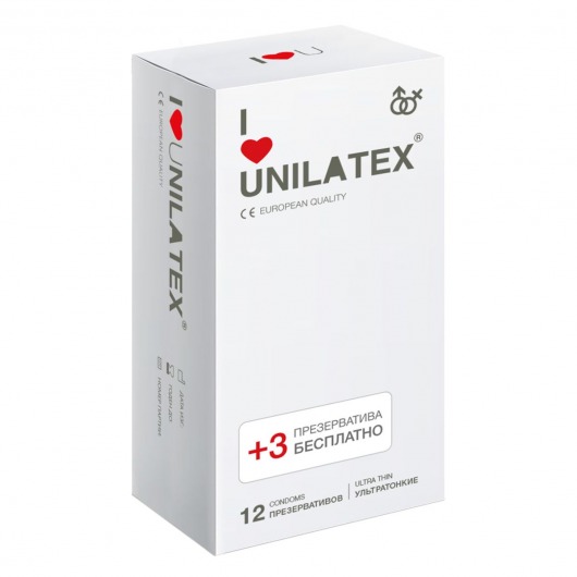Ультратонкие презервативы Unilatex Ultra Thin - 12 шт. + 3 шт. в подарок - Unilatex - купить с доставкой в Одинцово