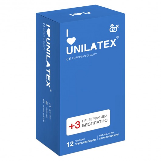 Классические презервативы Unilatex Natural Plain - 12 шт. + 3 шт. в подарок - Unilatex - купить с доставкой в Одинцово