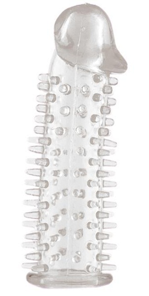 Прозрачная насадка на половой член с закрытой головкой и шипами - 12,5 см. - Toyfa Basic - в Одинцово купить с доставкой