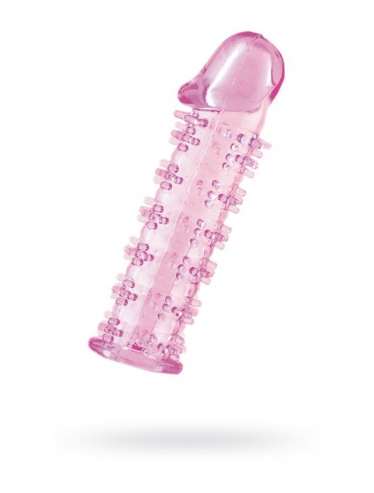 Гелевая розовая насадка на фаллос с шипами - 12 см. - Toyfa Basic - в Одинцово купить с доставкой
