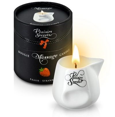 Массажная свеча с ароматом клубники Bougie de Massage Gourmande Fraise - 80 мл. - Plaisir Secret - купить с доставкой в Одинцово
