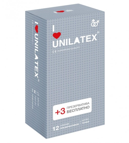 Презервативы с точками Unilatex Dotted - 12 шт. + 3 шт. в подарок - Unilatex - купить с доставкой в Одинцово