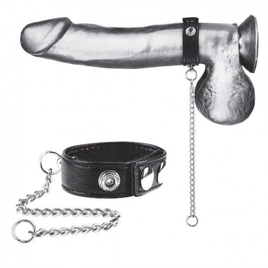 Утяжка на пенис с поводком Snap Cock Ring With 12  Leash - BlueLine - купить с доставкой в Одинцово