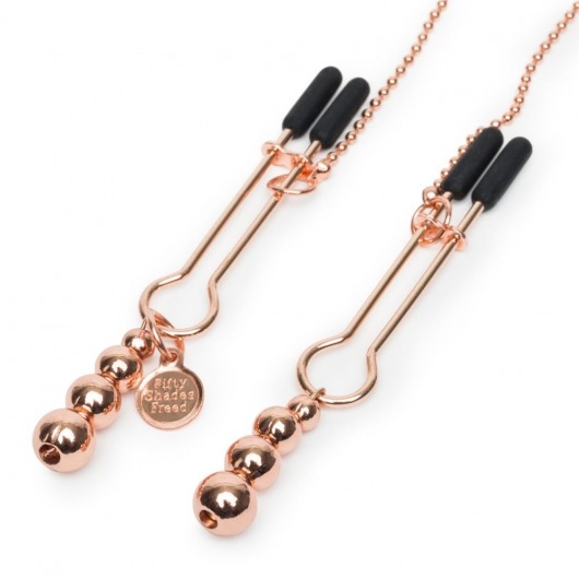 Золотистые зажимы для сосков и клитора All Sensation Nipple and Clitoral Chain - Fifty Shades of Grey - купить с доставкой в Одинцово