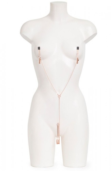 Золотистые зажимы для сосков и клитора All Sensation Nipple and Clitoral Chain - Fifty Shades of Grey - купить с доставкой в Одинцово
