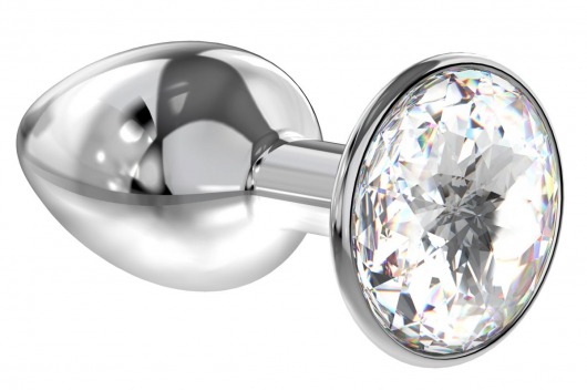Малая серебристая анальная пробка Diamond Clear Sparkle Small с прозрачным кристаллом - 7 см. - Lola Games - купить с доставкой в Одинцово