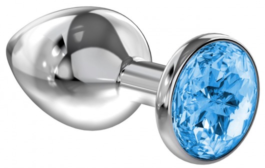 Большая серебристая анальная пробка Diamond Light blue Sparkle Large с голубым кристаллом - 8 см. - Lola Games - купить с доставкой в Одинцово