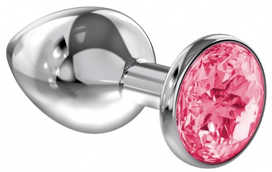 Большая серебристая анальная пробка Diamond Pink Sparkle Large с розовым кристаллом - 8 см. - Lola Games - купить с доставкой в Одинцово