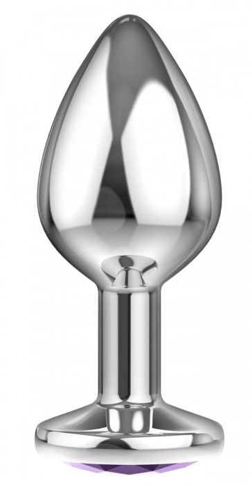 Большая серебристая анальная пробка Diamond Purple Sparkle Large с фиолетовым кристаллом - 8 см. - Lola Games - купить с доставкой в Одинцово