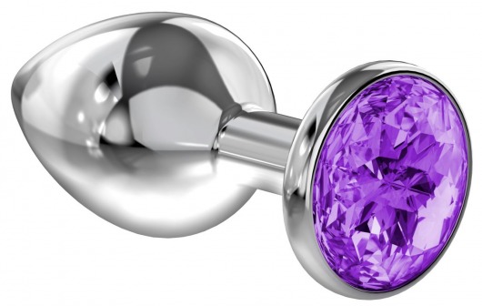 Большая серебристая анальная пробка Diamond Purple Sparkle Large с фиолетовым кристаллом - 8 см. - Lola Games - купить с доставкой в Одинцово