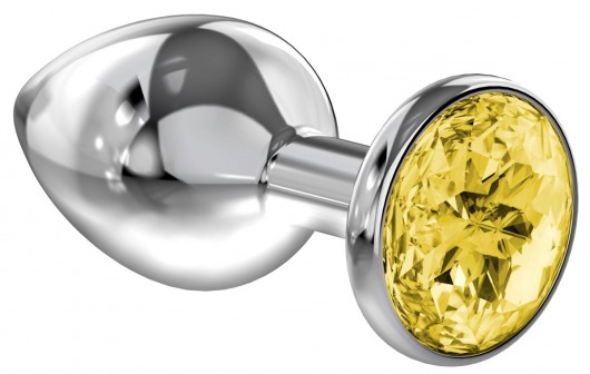 Большая серебристая анальная пробка Diamond Yellow Sparkle Large с жёлтым кристаллом - 8 см. - Lola Games - купить с доставкой в Одинцово