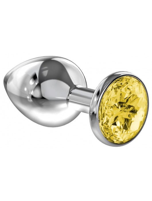Малая серебристая анальная пробка Diamond Yellow Sparkle Small с жёлтым кристаллом - 7 см. - Lola Games - купить с доставкой в Одинцово
