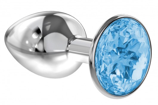 Малая серебристая анальная пробка Diamond Light blue Sparkle Small с голубым кристаллом - 7 см. - Lola Games - купить с доставкой в Одинцово