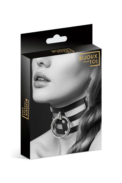 Чёрный тройной чокер с большим кольцом - Bijoux Pour Toi - купить с доставкой в Одинцово