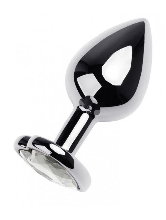 Серебристая анальная пробка с прозрачным кристаллом-сердцем - 8 см. - ToyFa - купить с доставкой в Одинцово