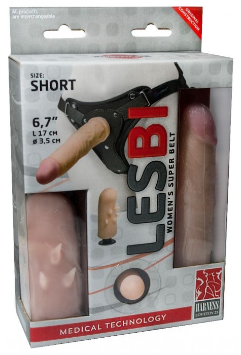 Телесный поясной страпон LESBI с вагинальной пробкой - 17 см. - LOVETOY (А-Полимер) - купить с доставкой в Одинцово
