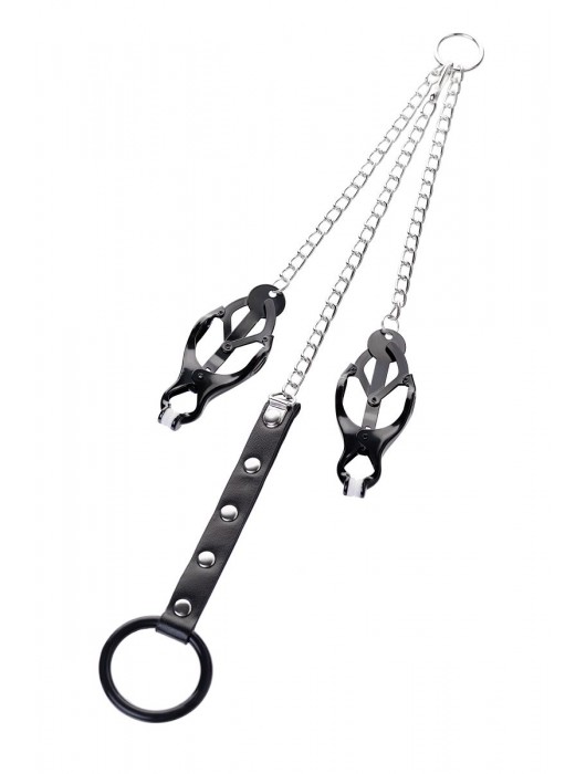 Черно-серебристые зажимы для сосков с кольцом для пениса TOYFA Metal - ToyFa - купить с доставкой в Одинцово