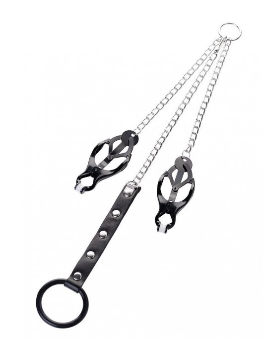 Черно-серебристые зажимы для сосков с кольцом для пениса TOYFA Metal - ToyFa - купить с доставкой в Одинцово